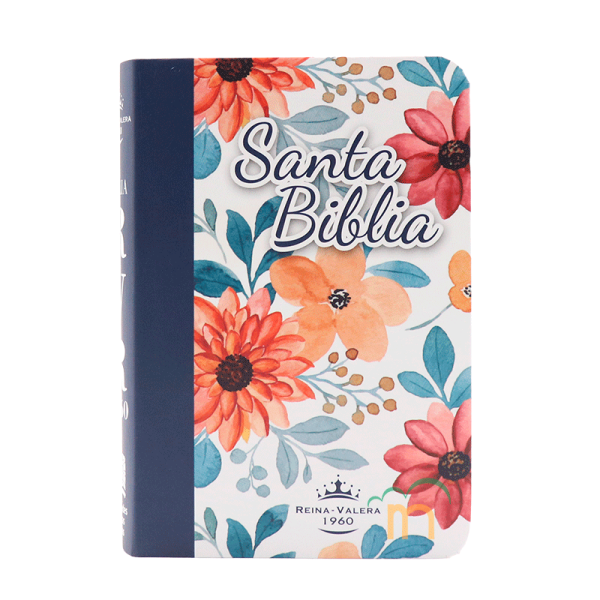 Biblia mini bolsillo semiflexible RVR60 - Flores azul marino