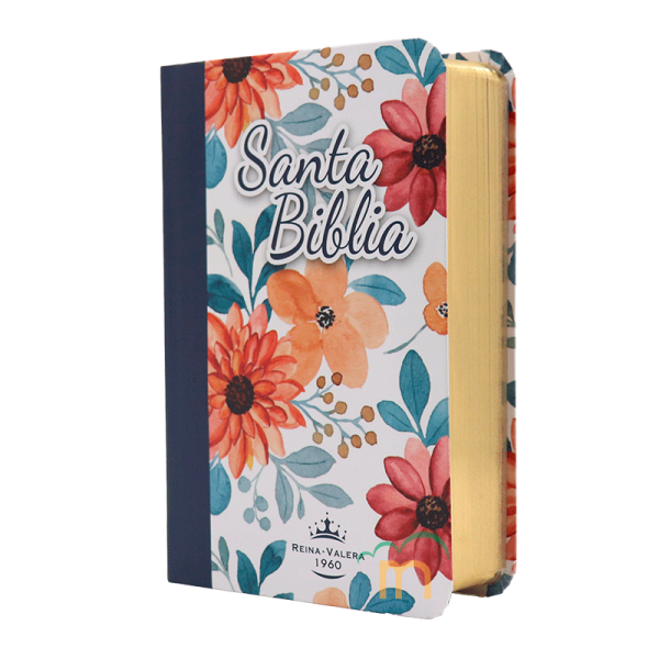 Biblia mini bolsillo semiflexible RVR60 - Flores azul marino - Image 2