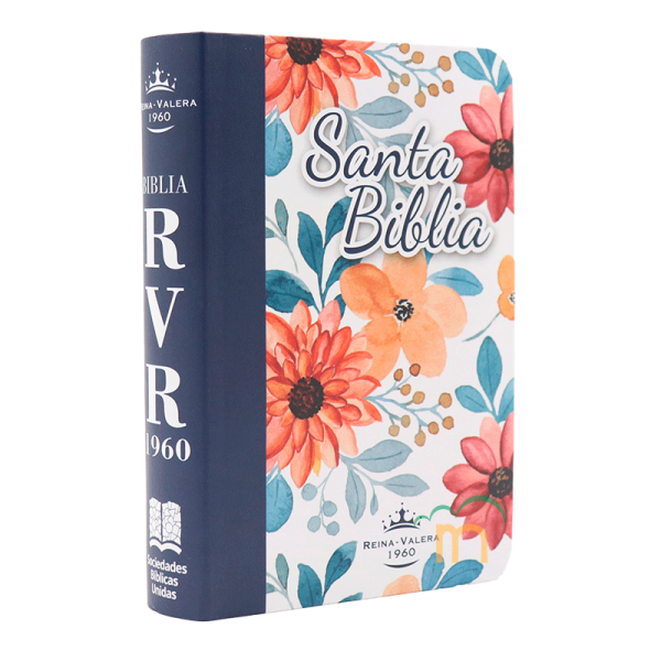 Biblia mini bolsillo semiflexible RVR60 - Flores azul marino - Image 3